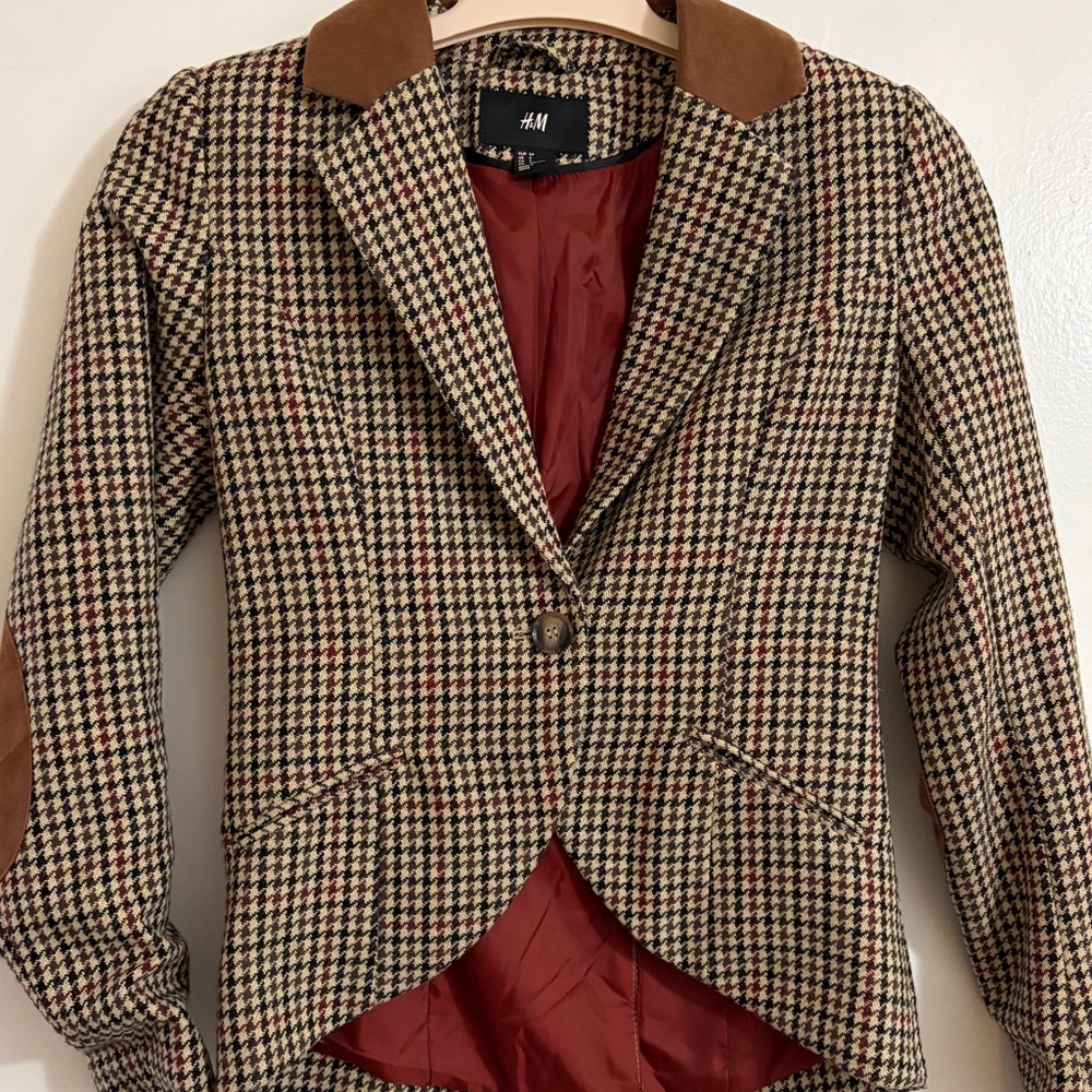 H&M Houndstooth Blazer with Brown Patches